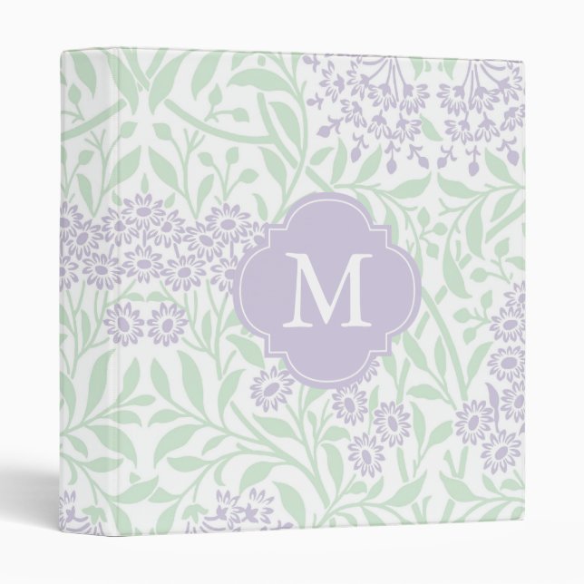 Monogrammed Violet Green Floral Damask Pattern Binder (Front/Spine)