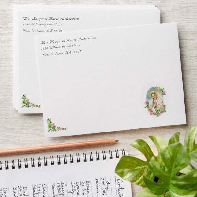 Monogrammed Virgin Mary Catholic Wedding  Envelope (Stacked)