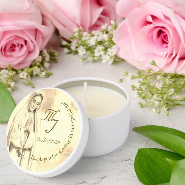 Monogrammed Virgin Mary with Roses Mini Candle Favors (Insitu (Wedding))