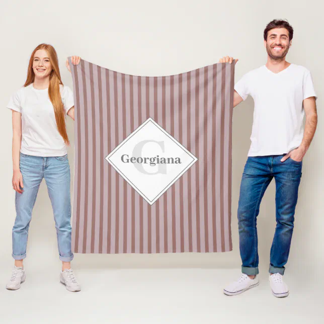 Monogrammed Warm Neutrals Brown And Beige Stripes Fleece Blanket (In Situ)