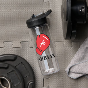 Monogrammed water bottle with boxing glove logo
