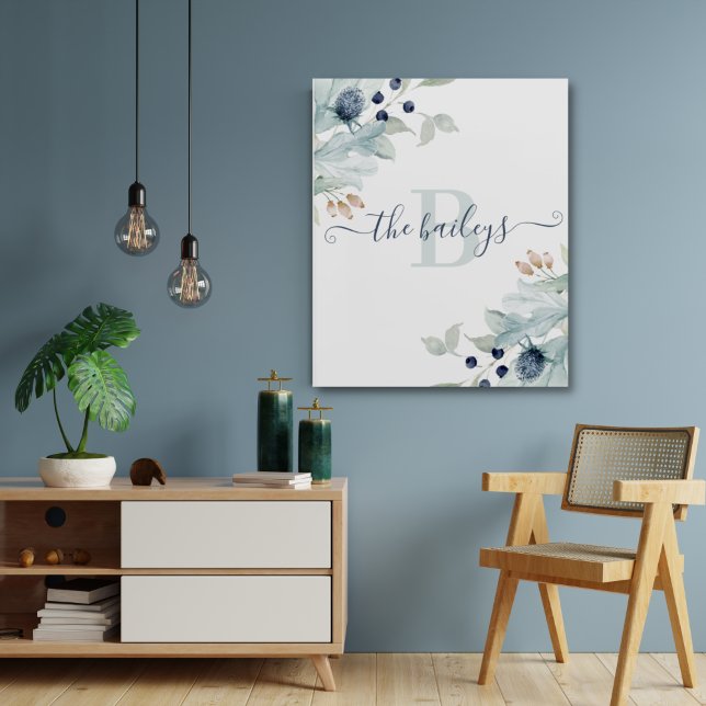 Monogrammed Watercolor Blue Floral Acrylic Art (Creator Uploaded)