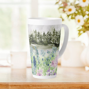 Monogrammed Watercolor Blue Purple Flower Meadow Latte Mug