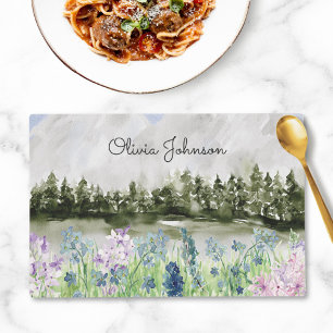 Monogrammed Watercolor Blue Purple Flower Meadow Placemat
