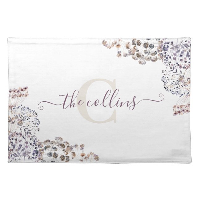 Monogrammed Watercolor Boho Floral Placemat (Front)