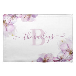 Monogrammed Watercolor Cherry Blossom Placemat