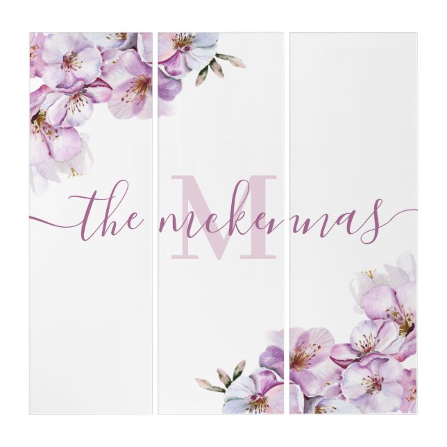 Monogrammed Watercolor Cherry Blossom Triptych (Front)