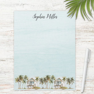 Monogrammed Watercolor Coconut Palm Trees Beach Letterhead