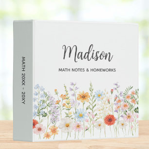 Monogrammed Watercolor Colorful Wild Flower Floral 3 Ring Binder