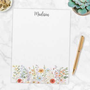 Monogrammed Watercolor Colorful Wild Flower Floral Letterhead