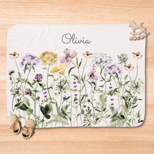 Monogrammed Watercolor Colorful Wildflower Garden Baby Blanket