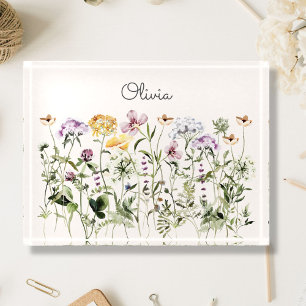 Monogrammed Watercolor Colorful Wildflower Garden Paperweight