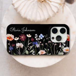 Monogrammed Watercolor Colorful Wildflower Meadow iPhone 16 Pro Max Case