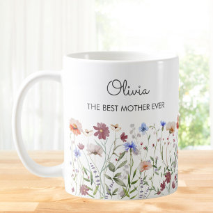 Monogrammed Watercolor Colorful Wildflower Meadow Coffee Mug