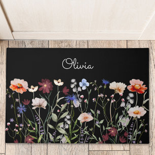 Monogrammed Watercolor Colorful Wildflower Meadow Doormat
