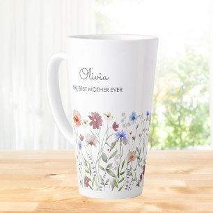 Monogrammed Watercolor Colorful Wildflower Meadow Latte Mug