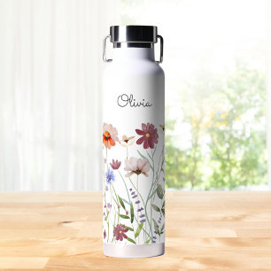 Monogrammed Watercolor Colorful Wildflower Meadow  Water Bottle