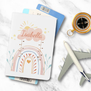 Monogrammed Watercolor Cute Rainbow Kids Passport Holder