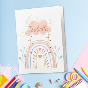 Monogrammed Watercolor Cute Rainbow Kids Pocket Folder