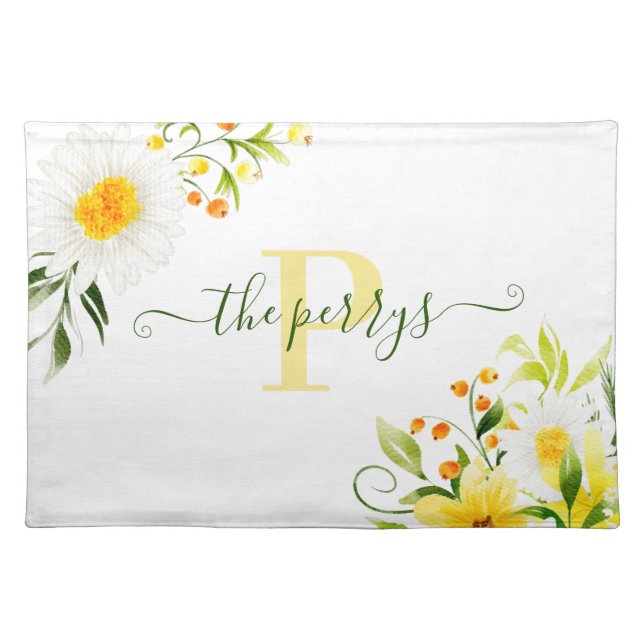 Monogrammed Watercolor Daisy Placemat (Front)