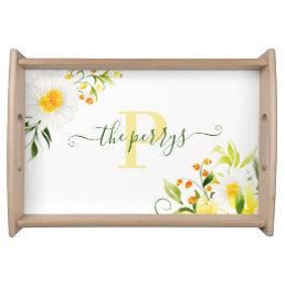 Monogrammed Watercolor Daisy Serving Tray