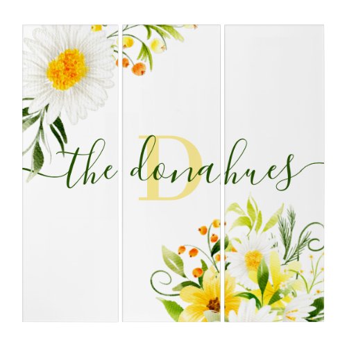 Monogrammed Watercolor Daisy Triptych