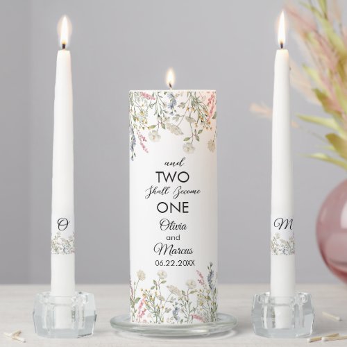 Monogrammed Watercolor Elegant Wildflower Flower W Unity Candle Set