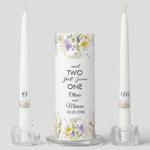 Monogrammed Watercolor Elegant Wildflower Flower W Unity Candle Set