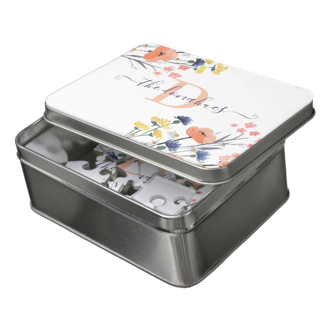 Monogrammed Watercolor Floral Acrylic Puzzle (Lid Open)