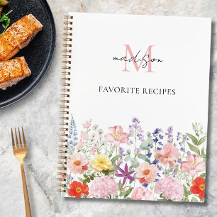 Monogrammed Watercolor Floral Cooking Recipe book