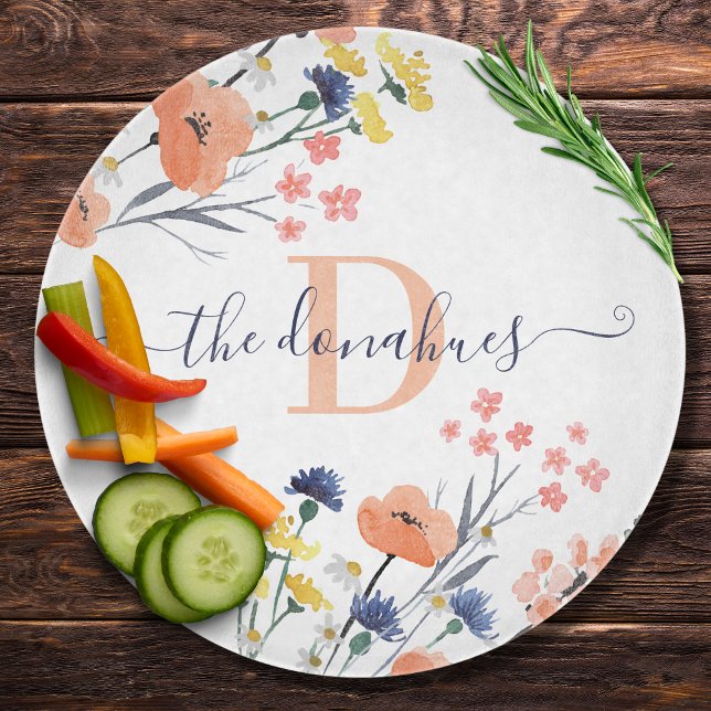 Monogrammed Watercolor Floral Cutting Board (Creator Uploaded)