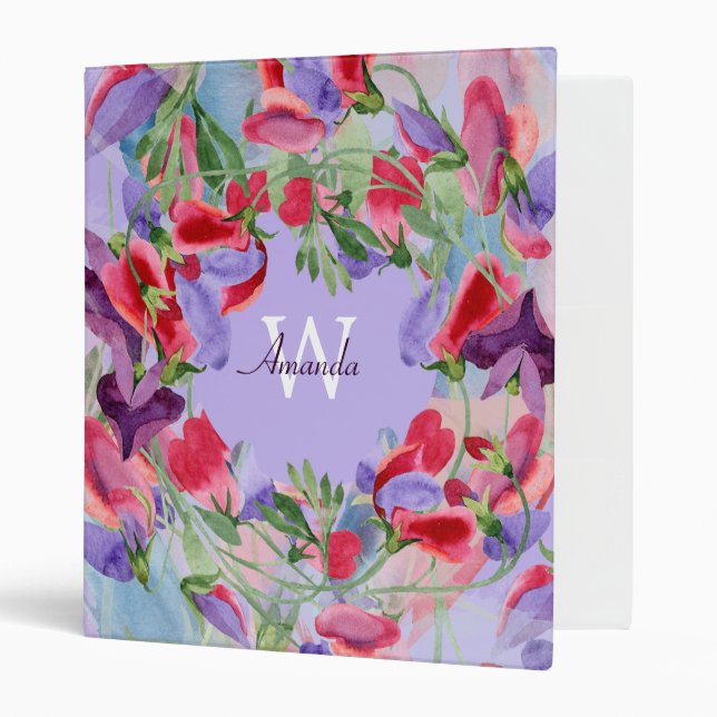 Monogrammed Watercolor Floral Feminine 3 Ring Binder (Front/Inside)