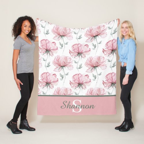 Monogrammed Watercolor Floral Fleece Blanket