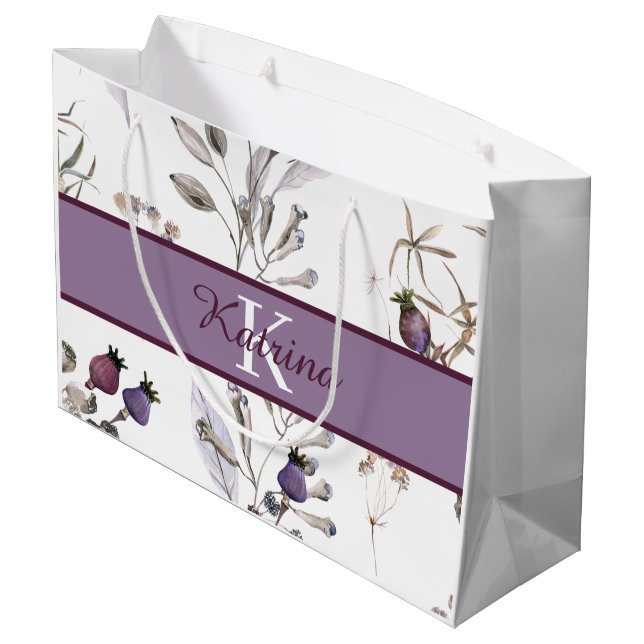 Monogrammed Watercolor Floral Gift Bag (Back Angled)