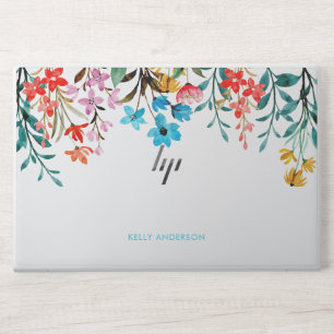 Monogrammed Watercolor Floral Girly HP Laptop Skin