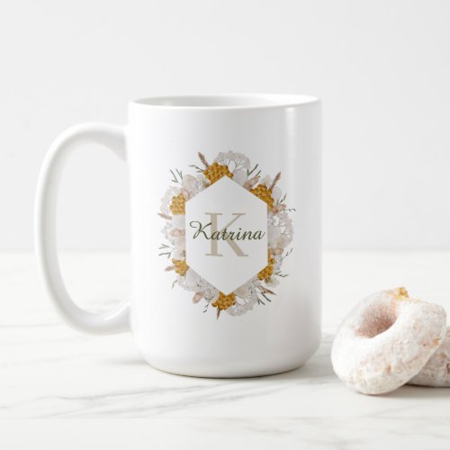 Monogrammed Watercolor Floral Mug