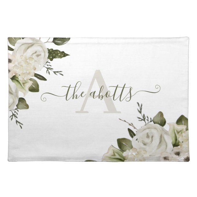 Monogrammed Watercolor Floral Placemat (Front)