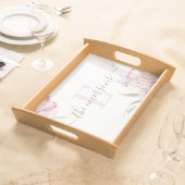 Monogrammed Watercolor Floral Placemat Serving Tray (Front)