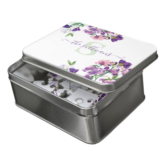 Monogrammed Watercolor Floral Puzzle (Lid Open)
