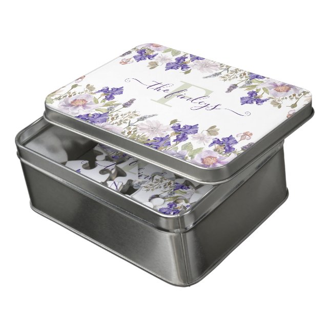 Monogrammed Watercolor Floral Puzzle (Lid Open)