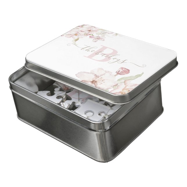Monogrammed Watercolor Floral Puzzle (Lid Open)