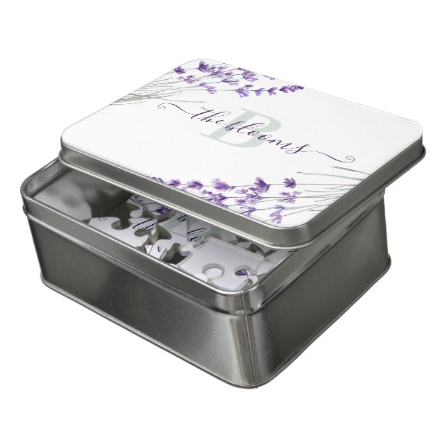 Monogrammed Watercolor Floral Puzzle (Lid Open)