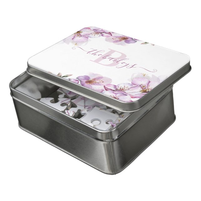 Monogrammed Watercolor Floral Puzzle (Lid Open)