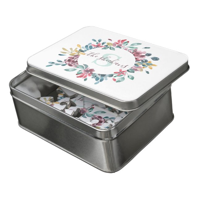 Monogrammed Watercolor Floral Puzzle (Lid Open)