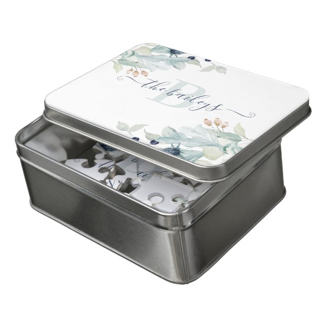 Monogrammed Watercolor Floral Puzzle (Lid Open)