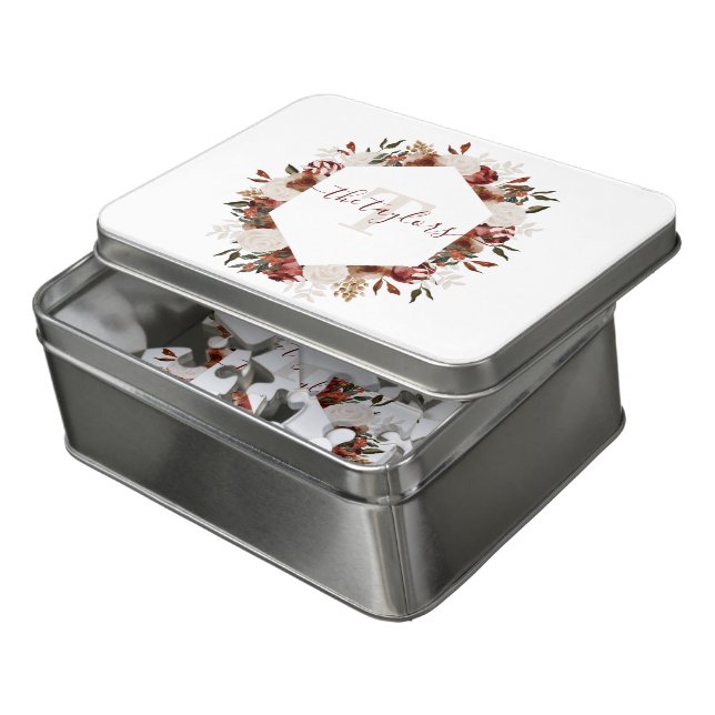 Monogrammed Watercolor Floral Puzzle (Lid Open)