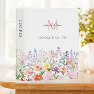 Monogrammed Watercolor Floral Recipe Cookbook Mini Binder