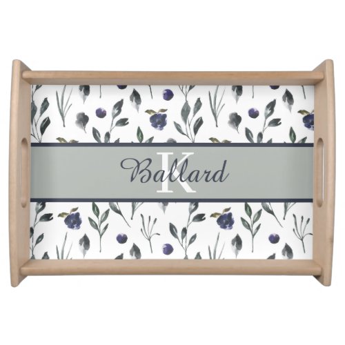 Monogrammed Watercolor Floral Serving Tray