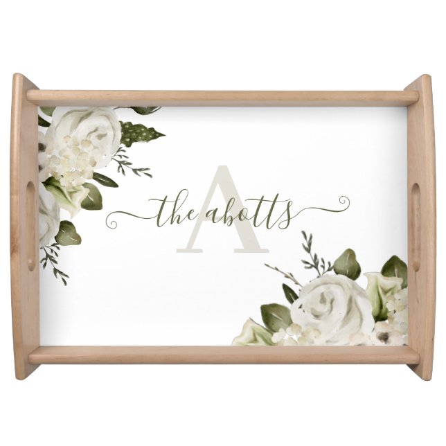 Monogrammed Watercolor Floral Serving Tray (Front)