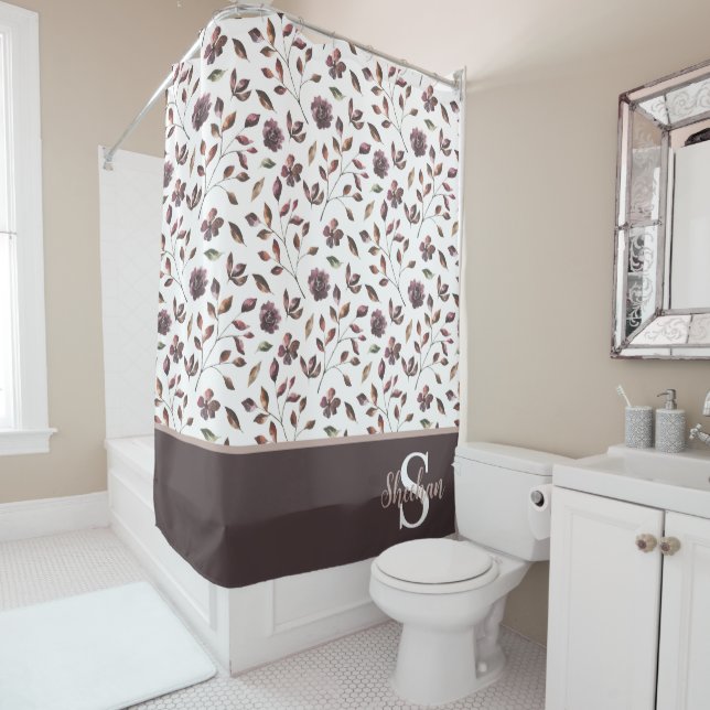 Monogrammed Watercolor Floral Shower Curtain (In Situ)